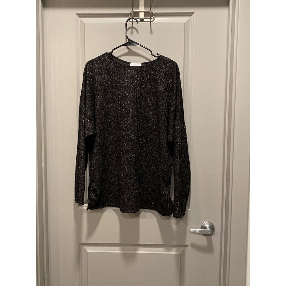 Black Gold Metallic Shimmer Sweater Top 2XL Lurex Holiday Party